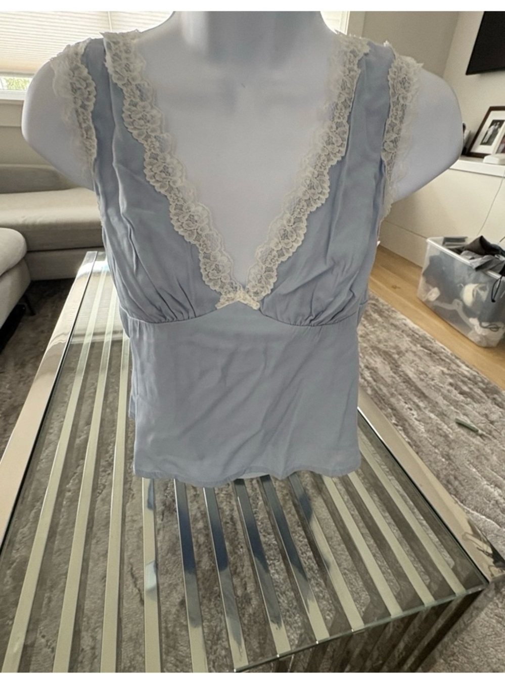 Princess Polly Powder Blue Lace-Trim V-Neck Cami